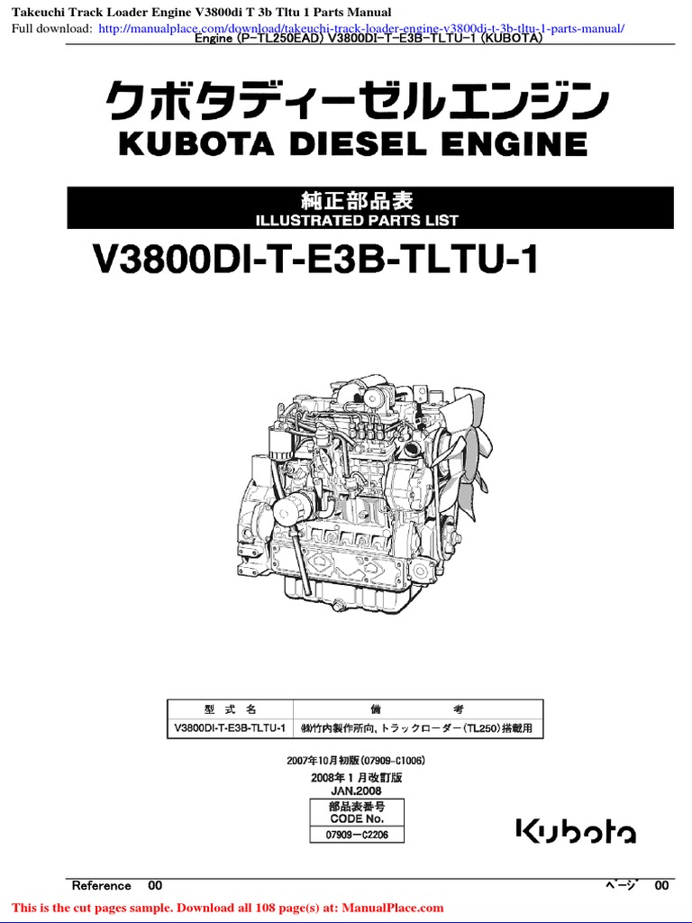 Takeuchi Track Loader Engine V3800di T 3b Tltu 1 Parts Manual Pdf