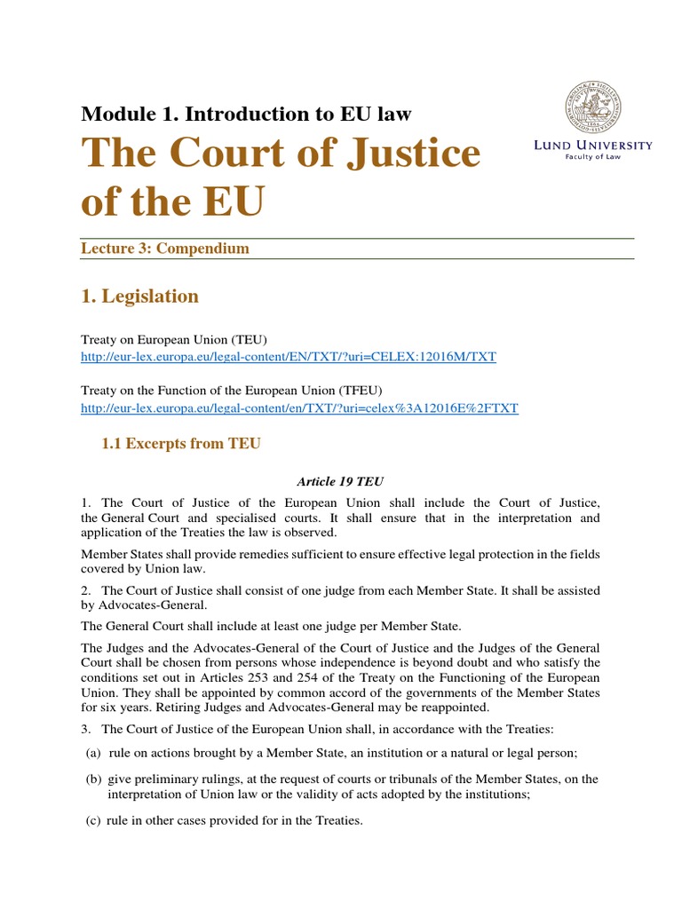 Lecture 3 - The Court of Justice of The EU | PDF | European Parliament ...