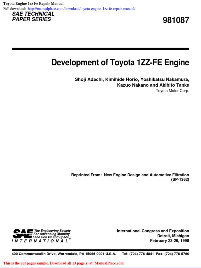 Toyota Engine 1zz Fe Repair Manual | PDF | Business | Computers