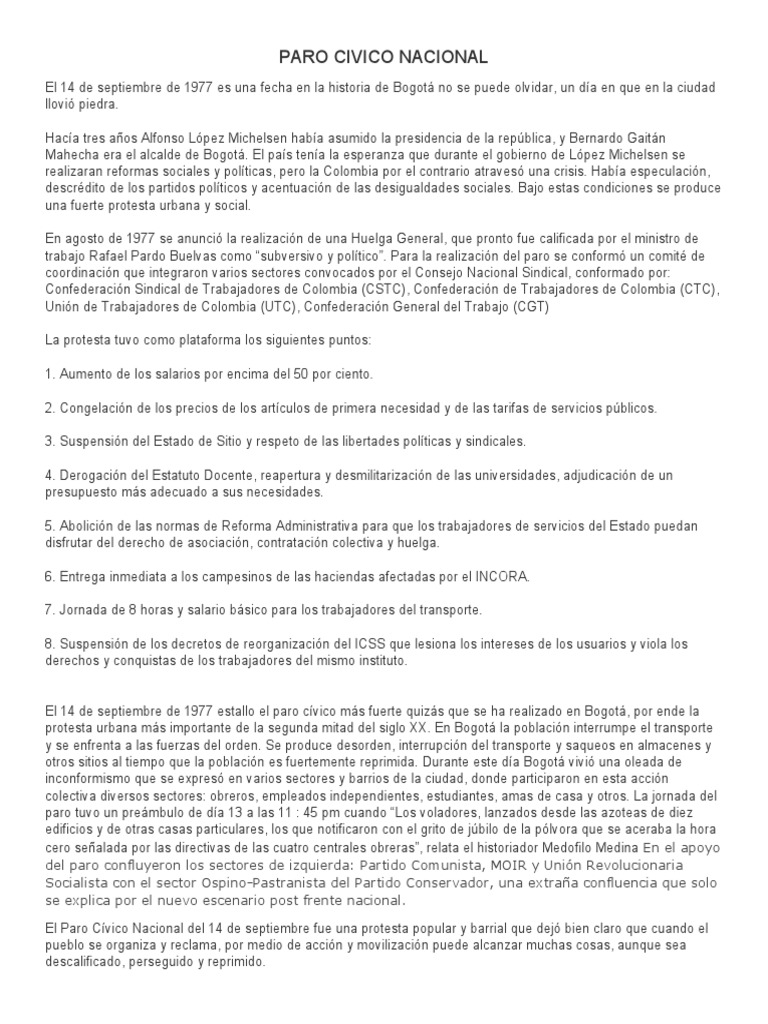 Paro Cívico Nacional en Bogotá 1977 | PDF | Ciencias sociales