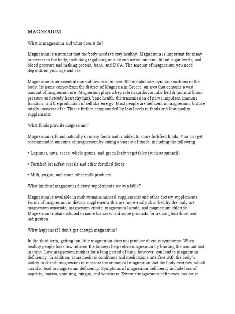 Magnesium Benefits PDF Magnesium Dietary Supplements