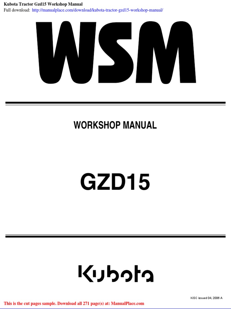 Kubota Tractor Gzd15 Workshop Manual | PDF