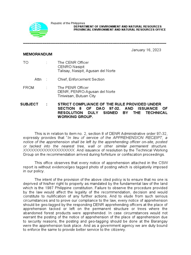 Memo posting of notice of apprehension pdf government common law
