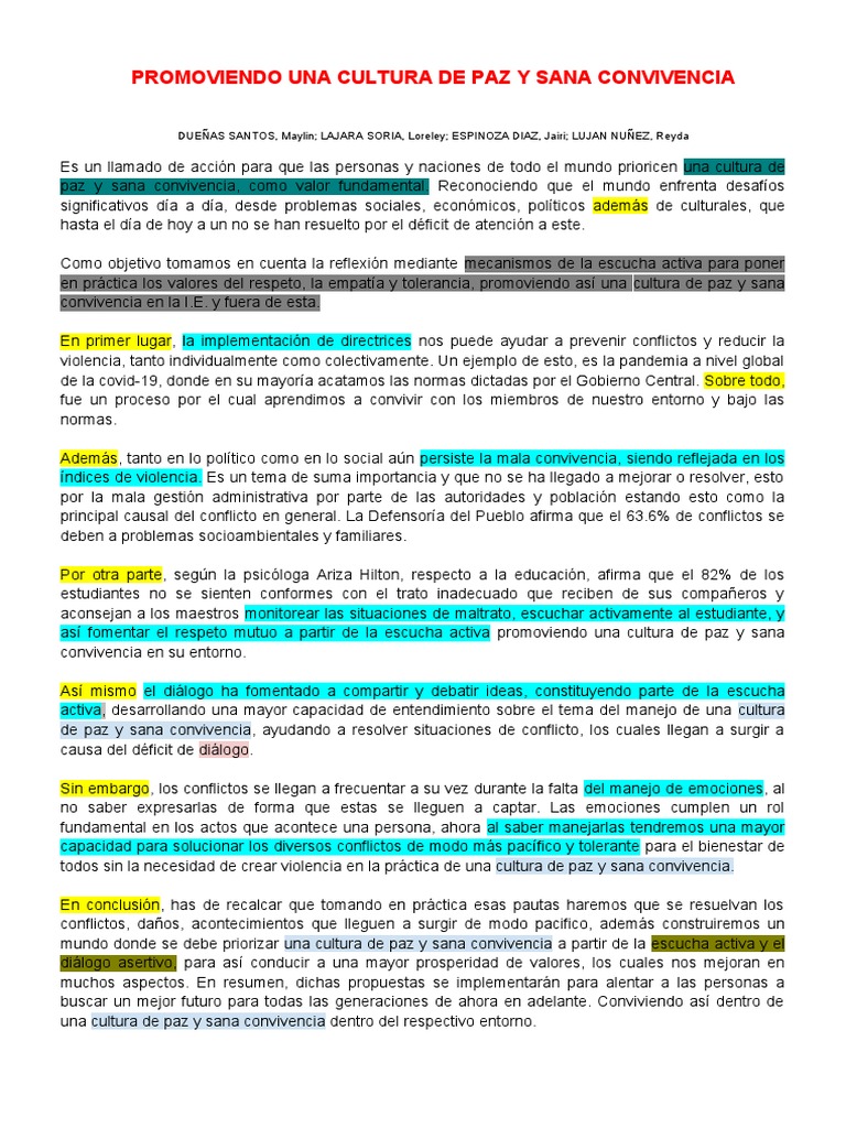 Promoviendo Una Cultura de Paz y Sana Convivencia | Descargar gratis ...