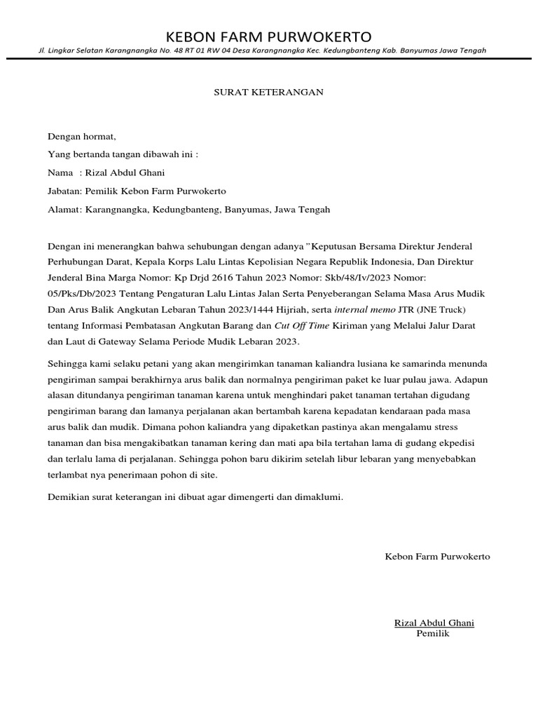 SURAT KETERANGAN tanaman | PDF