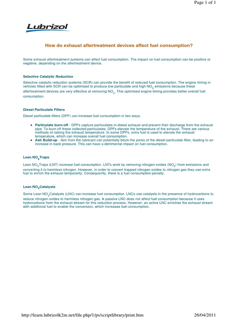 How Do Exhaust Aftertreatment Devices Affect Fuel Consumption PDF