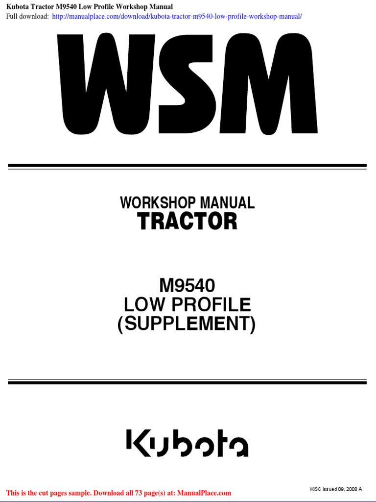 Kubota WSM ワークショップマニュアル Kubota Tractor m9540 Low Profile Workshop Manual | PDF