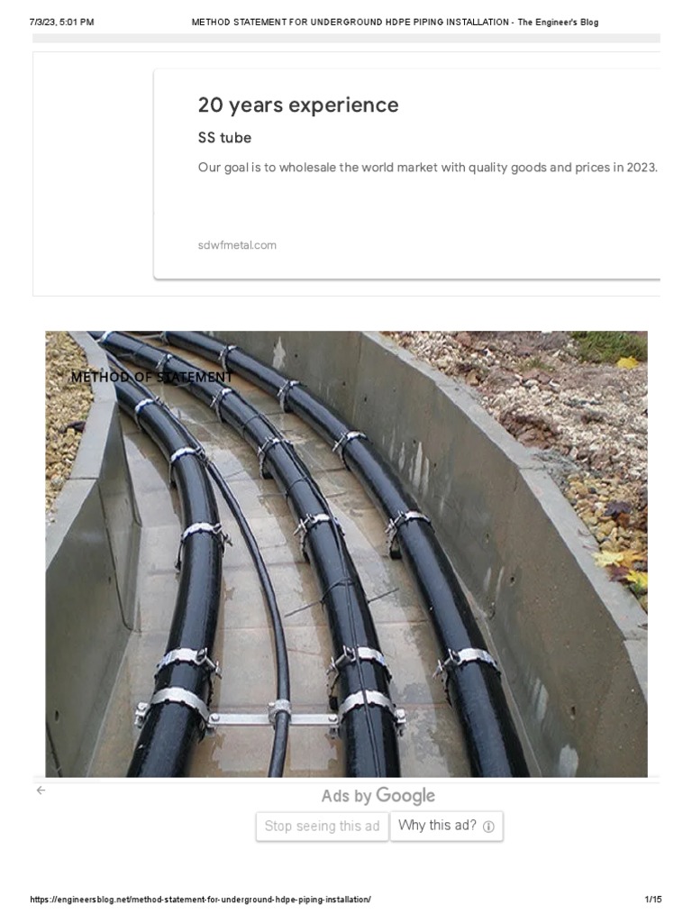 Method Statement For Underground Hdpe Piping Installation The