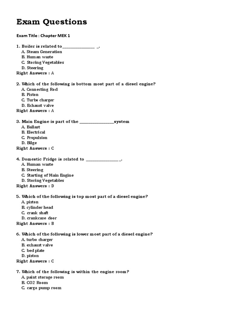 MEK Exam Questions Overview | PDF | Internal Combustion Engine | Piston