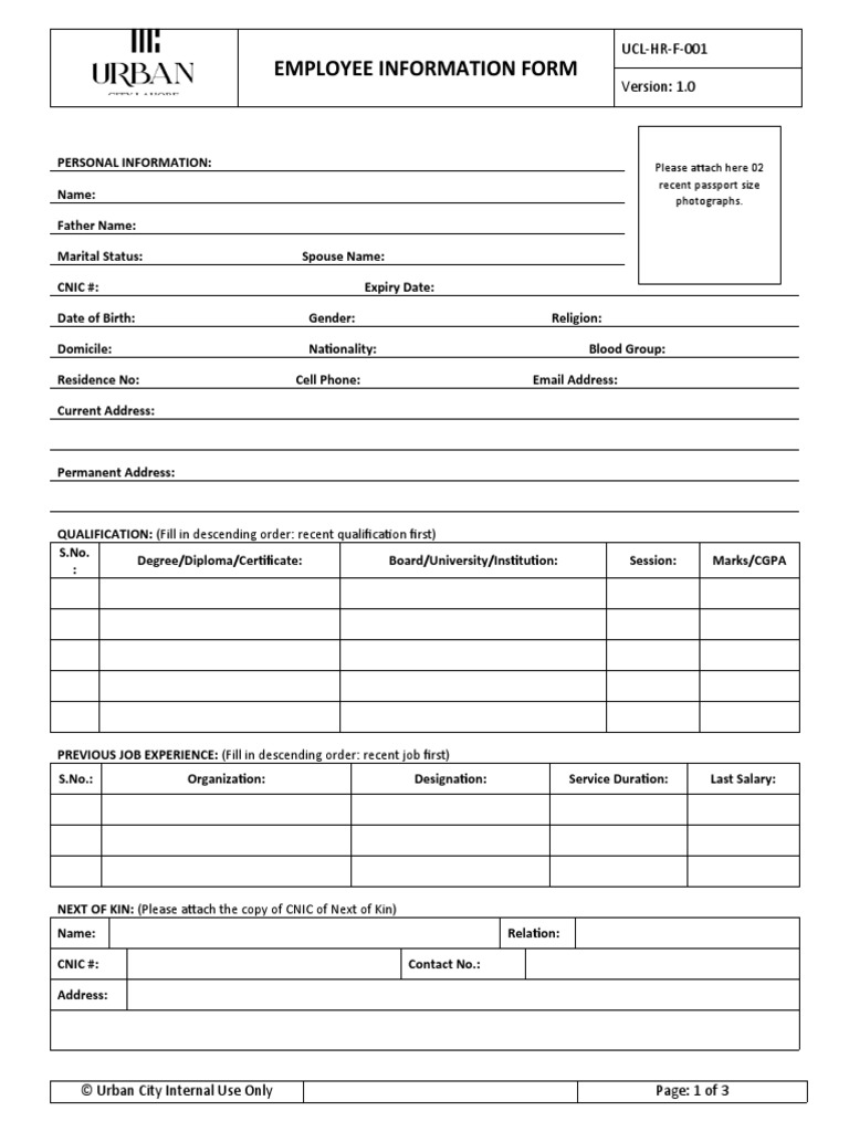 Employee Information From. | PDF