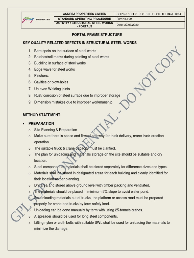 Portal Frame Structure SOP | PDF