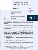 MEMO FROM DIR IV No 042 s2023 - WORKSHOP FOR STRENGTHENING THE CAPACITY BUILDING AMONG PEACE EDUCATORS OF HEIs IN REGION 10 - Ched10 Releasing