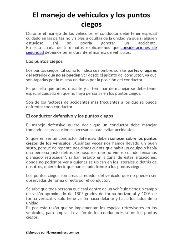 El Manejo De Vehiculos Y Los Puntos Ciegos Pdf