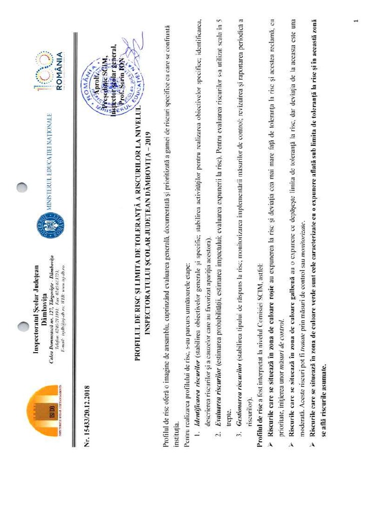 29 Profilul de Risc Si Limita Toleranta ISJ 2019 SCIM | PDF