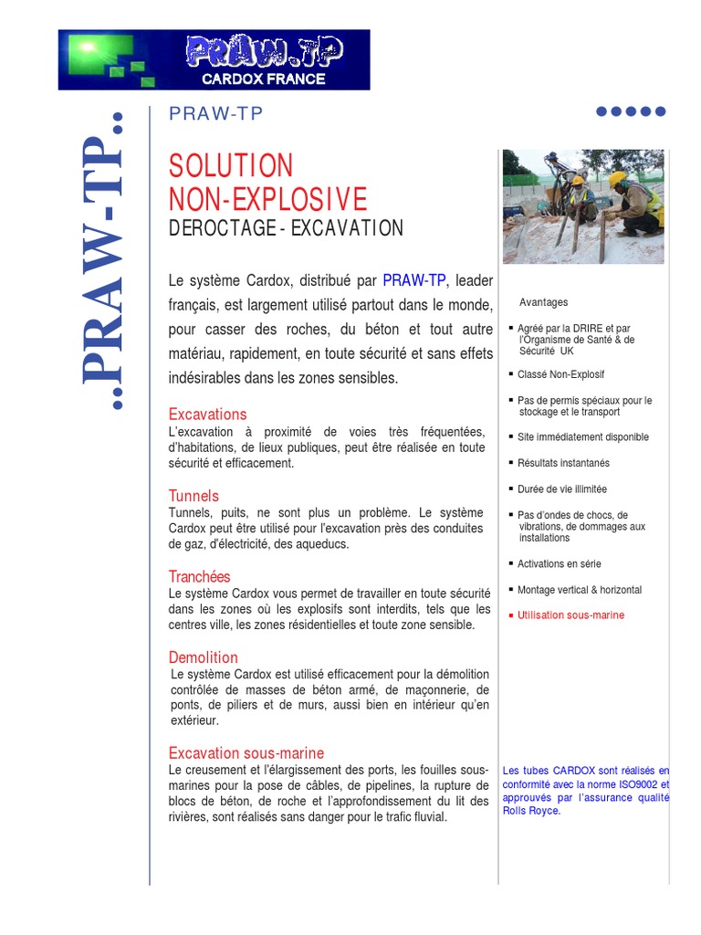 Système Cardox : Excavation Non-Explosive | PDF | Dioxyde de carbone ...