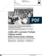 Addio All'ex Premier Forlani, Ultimo Leader Della Democrazia Cristiana - Il Corriere Della Sera Del 7 Luglio 2023