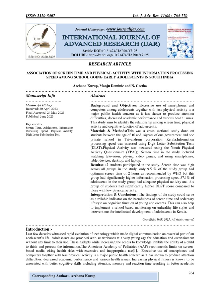 Association of screen time and physical activity with information