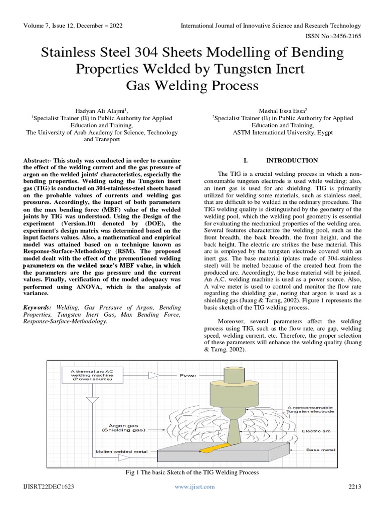 Stainless Steel 304 Sheets Modelling of Bending Properties Welded by Tungsten Inert Gas Welding
