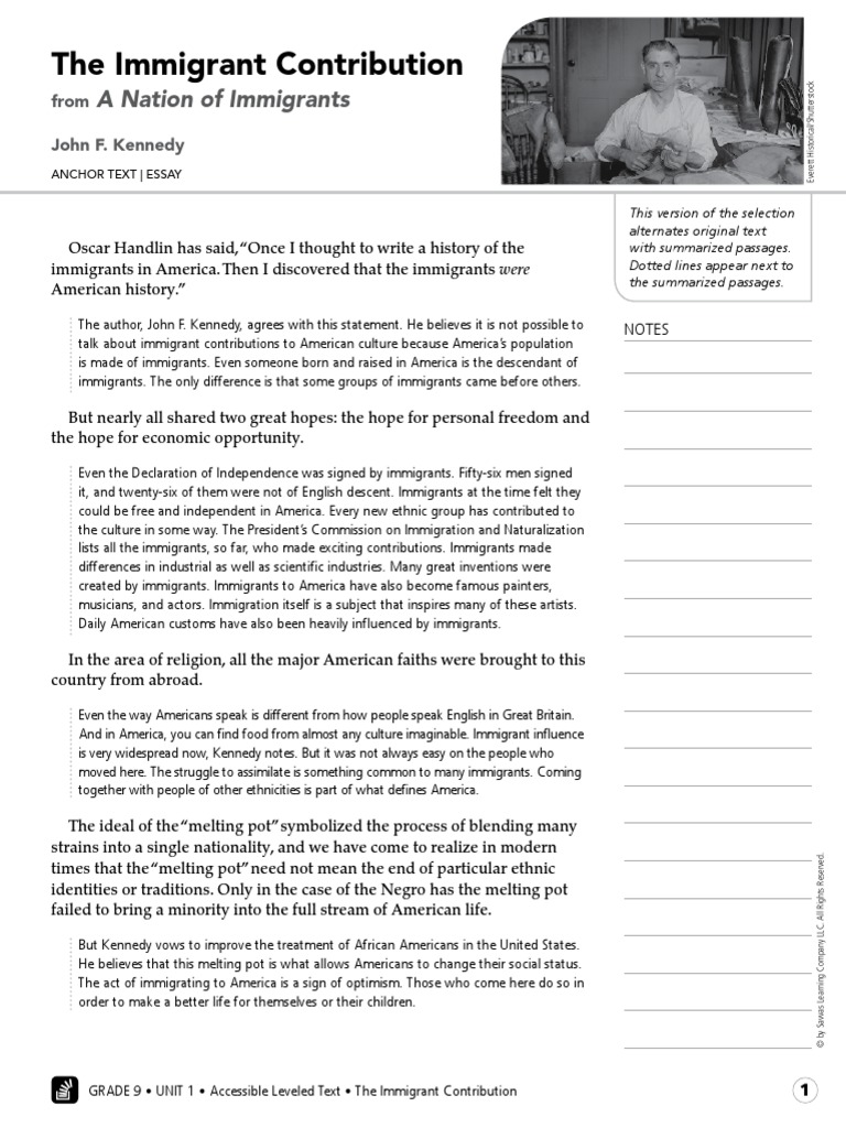 Immigrant Contribution - Levelled Text | PDF | Immigration | The United