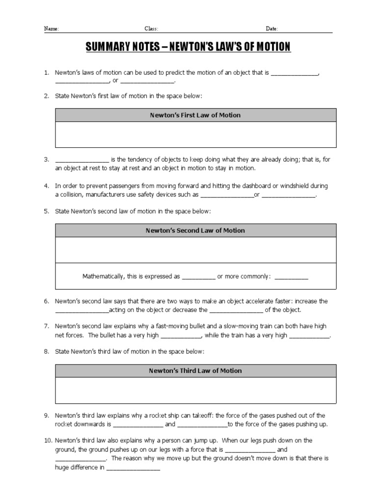 Newton s laws summary notes word pdf
