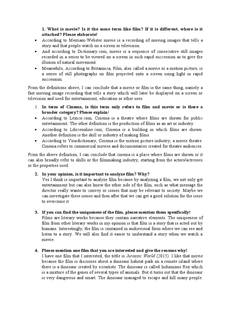 Introduction To Cinema Assignment Pdf