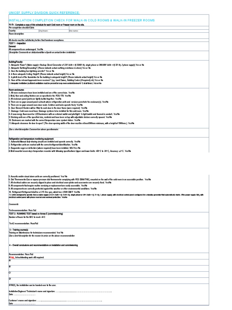 Walk-In Freezer Maintenance Checklist | PDF