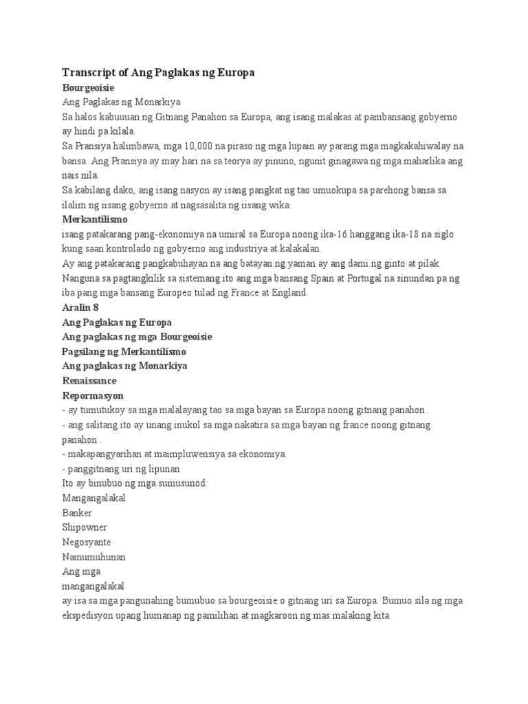 Transcript of Ang Paglakas NG Europa | PDF