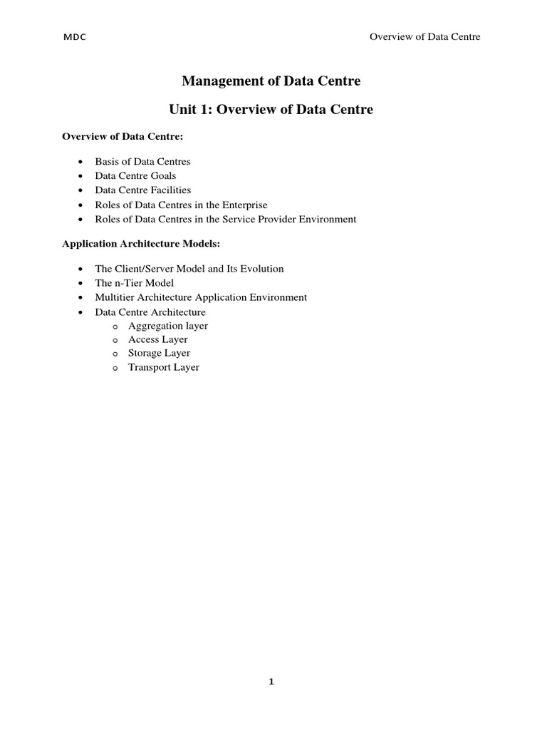 M 1 - Overview of Data Centres | PDF