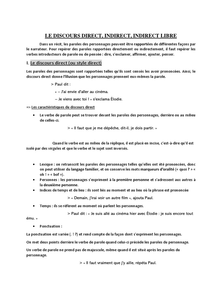 Discours Direct, Indirect et Libre | PDF | Verbe | Ponctuation