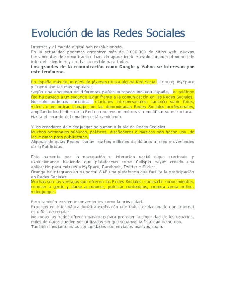 Evolución de las Redes Sociales | PDF | Servicio de redes sociales ...
