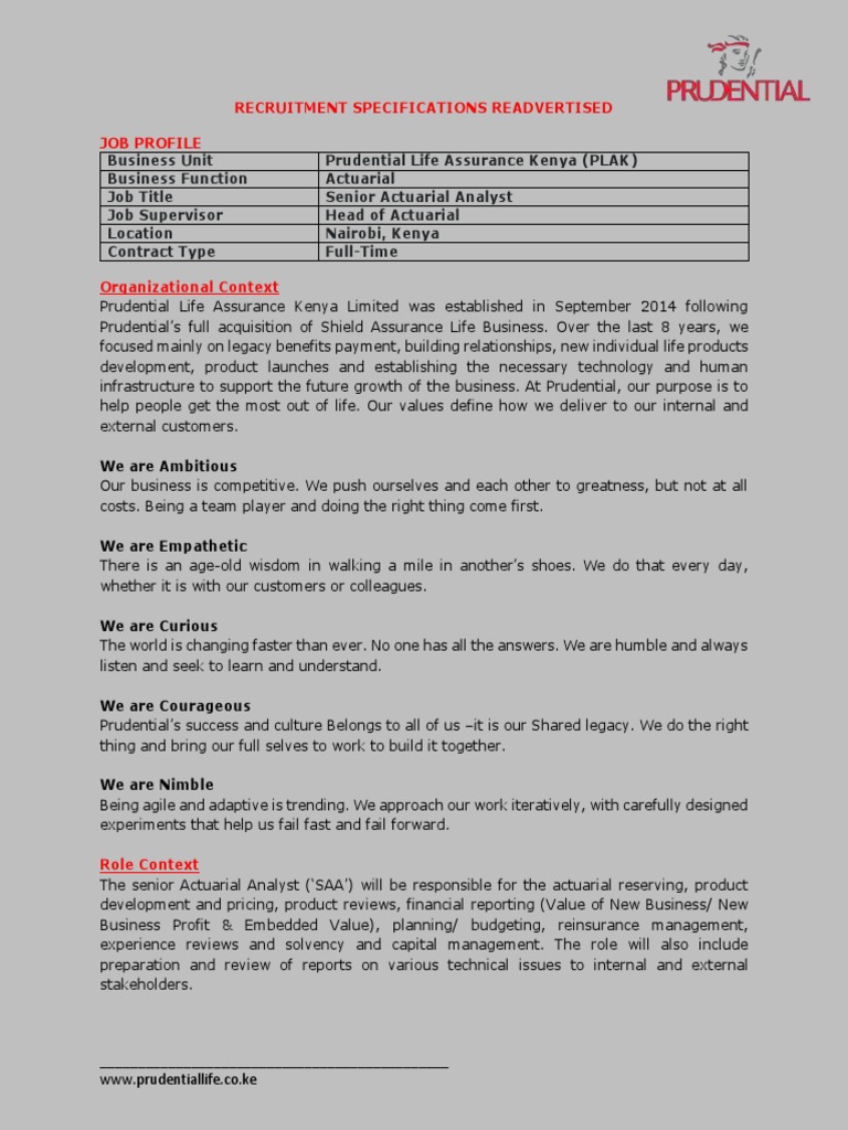Senior Actuarial Analyst Position | PDF | Valuation (Finance) | Insurance