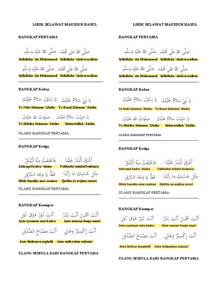 Lirik Selawat Maulidur Rasul | PDF