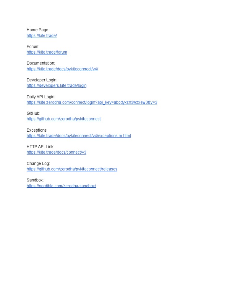 Important Links Kite Connect PDF