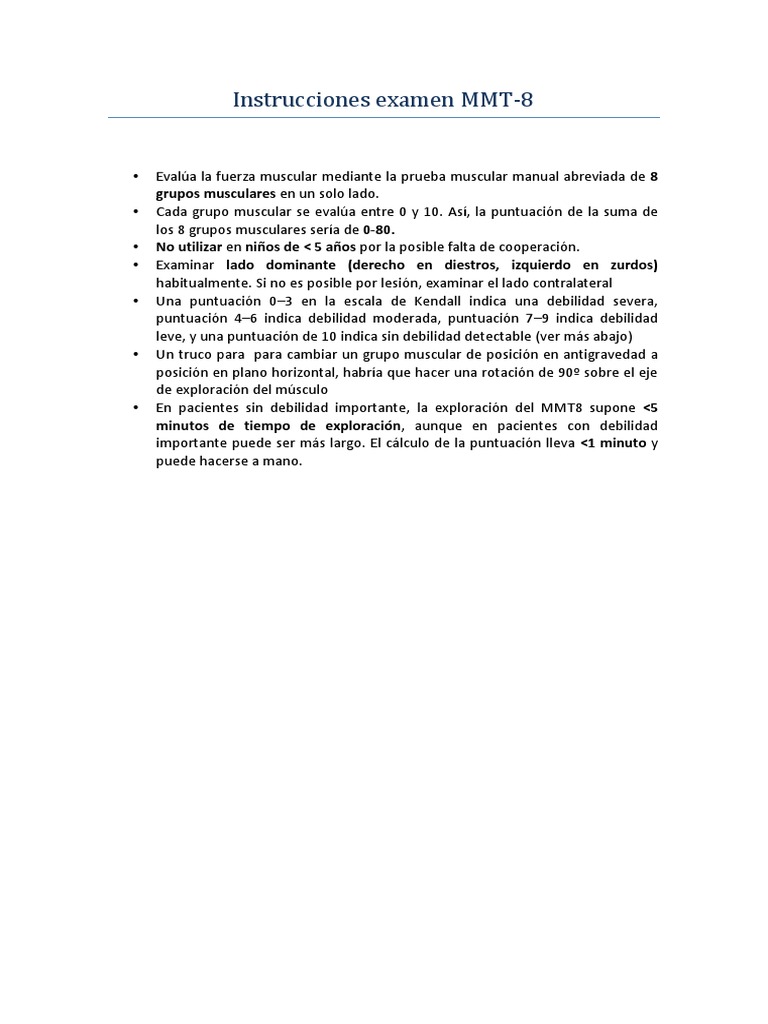 Instrucciones para examen MMT-8 | PDF | Pruebas | Métodos de evaluación