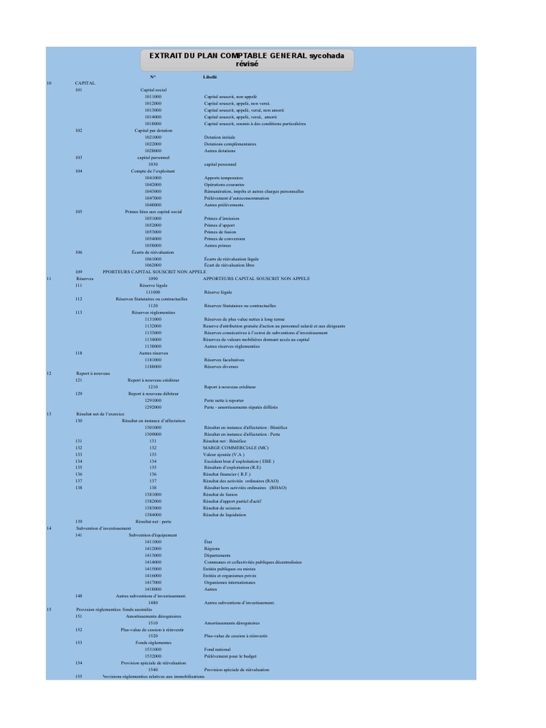 Plan Comptable Syscohada Révisé 2024 | PDF | Immobilisations | Revenu brut