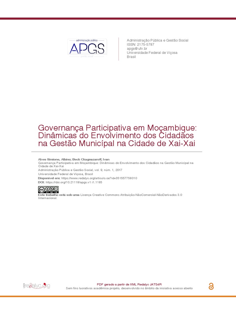 Governança Participativa em Moçambique: Dinâmicas Do Envolvimento Dos ...
