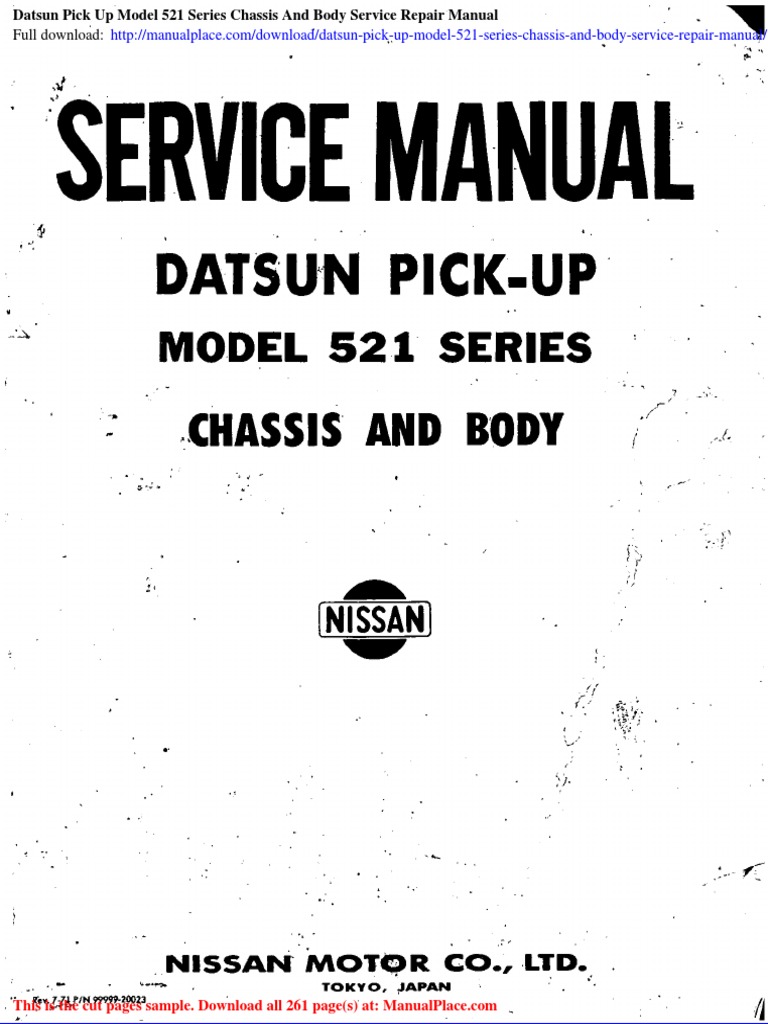 Datsun Pick Up Model 521 Series Chassis and Body Service Repair Manual