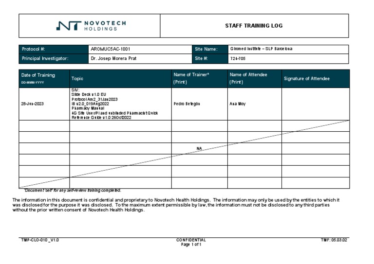 SIV Training Log for AROMUC5AC-1001 | PDF