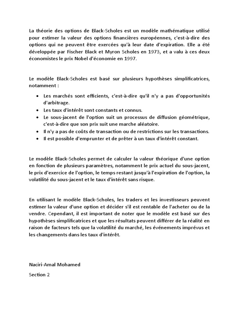 Modèle Black-Scholes : Théorie et Application | PDF | Finance et ...