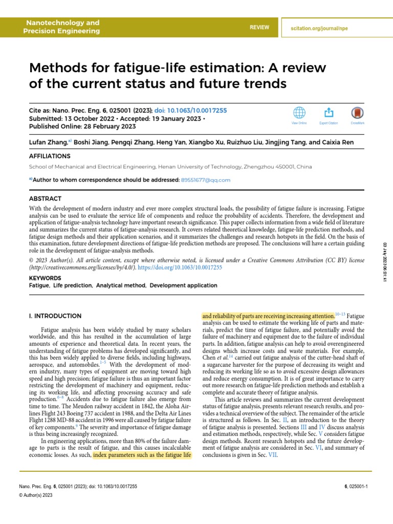 Fatigue-Life Prediction Methods Review | PDF | Fatigue (Material ...