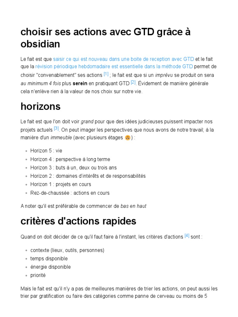 GTD et Obsidian : Choix d'Actions Efficaces | PDF