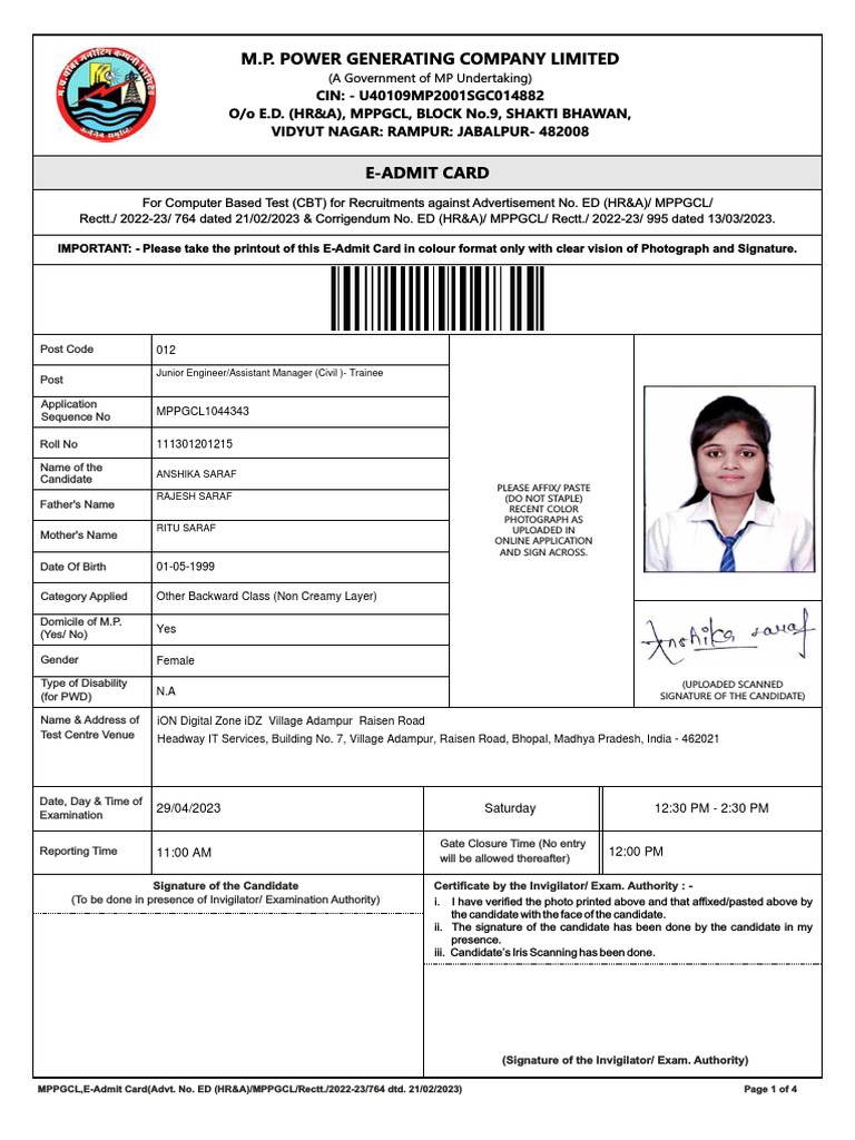 Admit Card | PDF