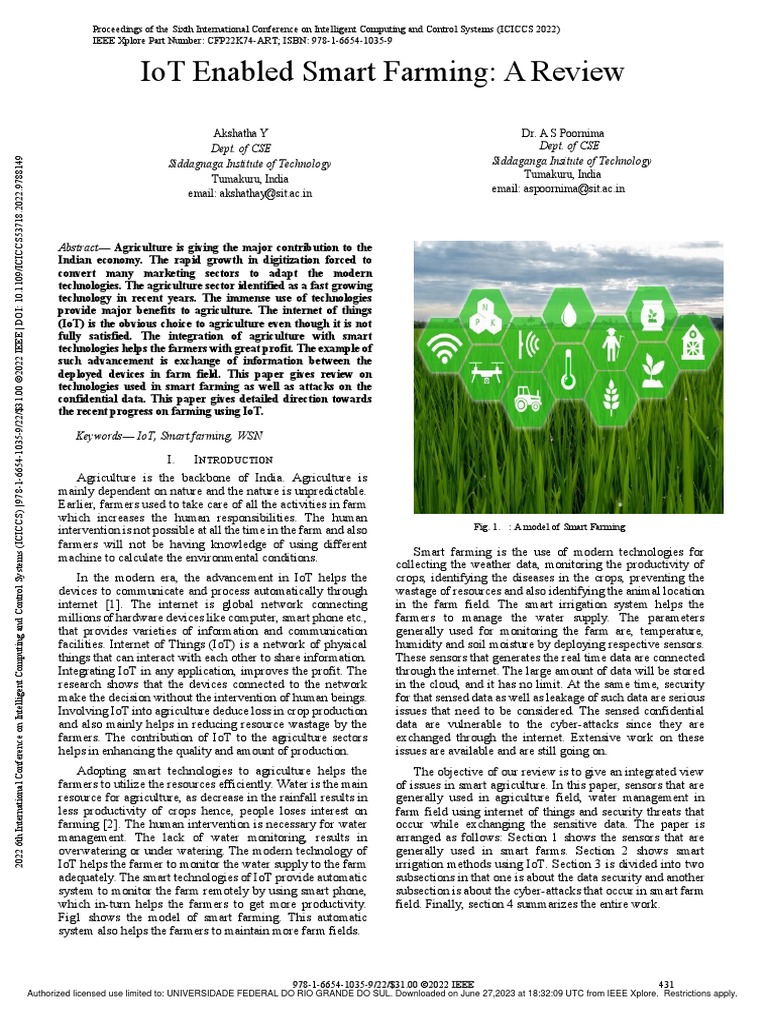 Iot Enabled Smart Farming A Review Download Free Pdf Internet Of
