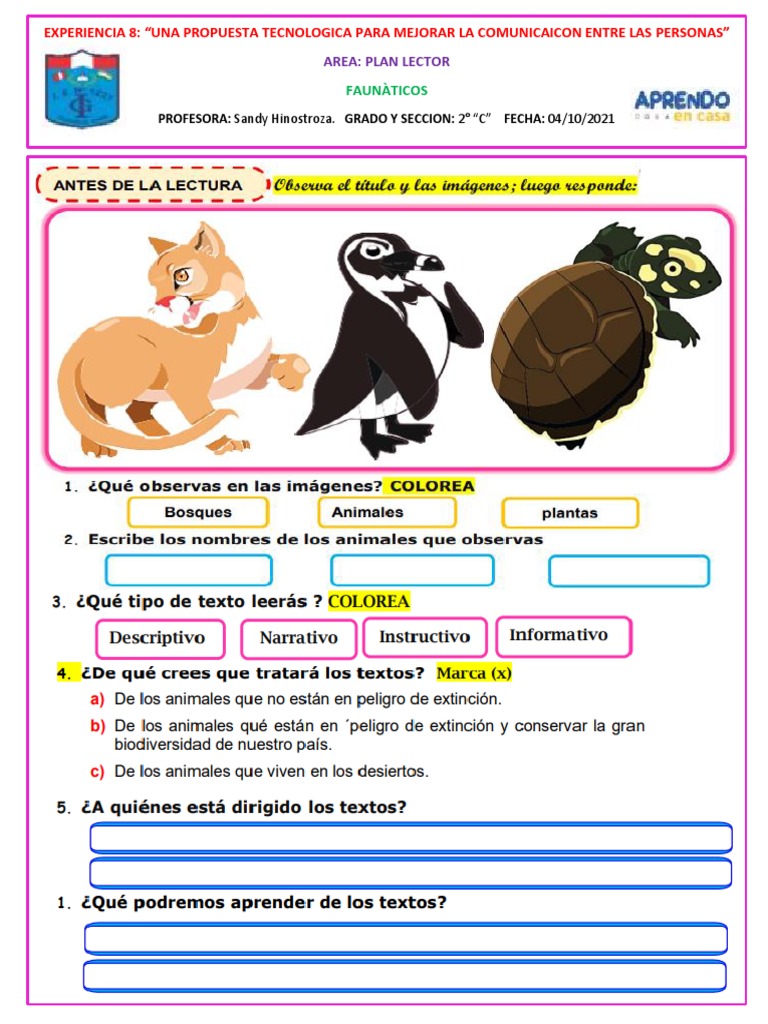 Animales en Peligro de Extinsion Comprension Lectora | PDF