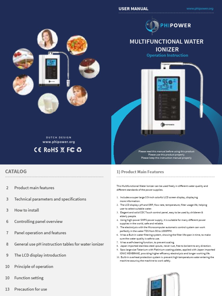MULTIFUNCTIONAL WATER IONIZER Operation Instruction PDF Materials