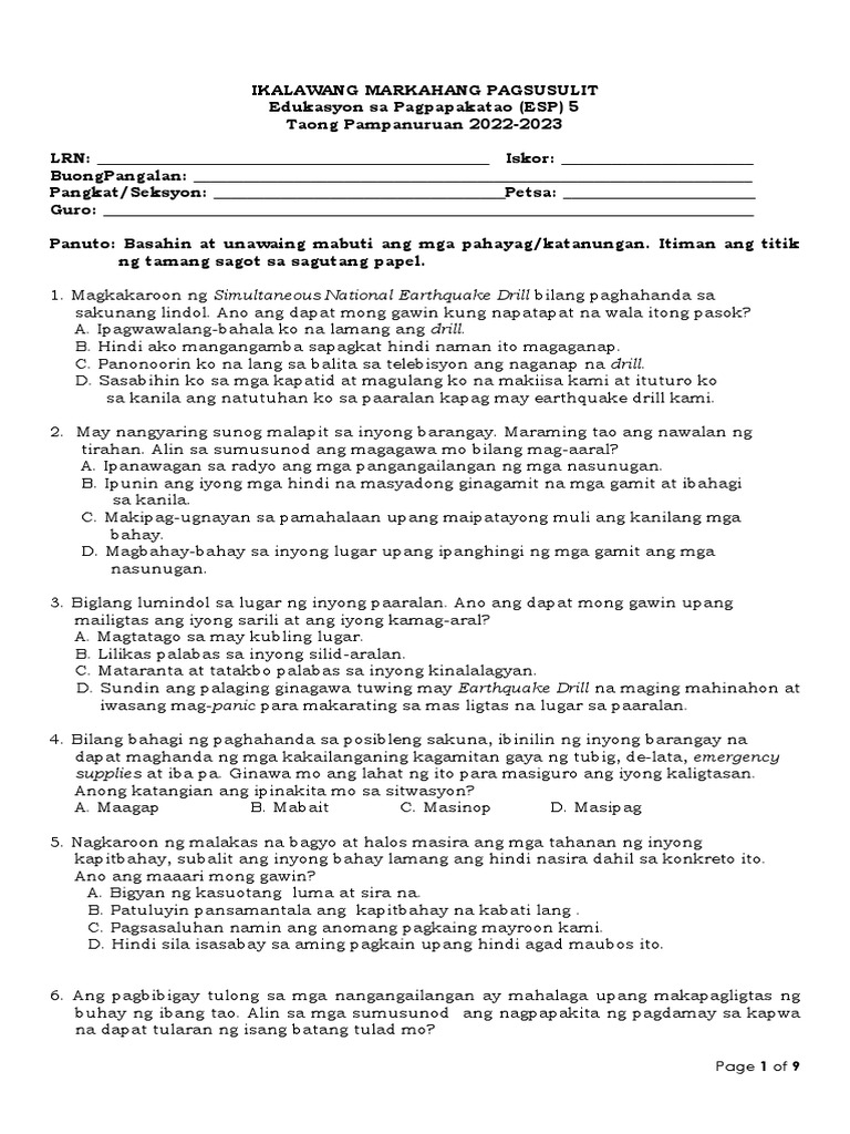Esp 5 Q2 Periodical Test | PDF