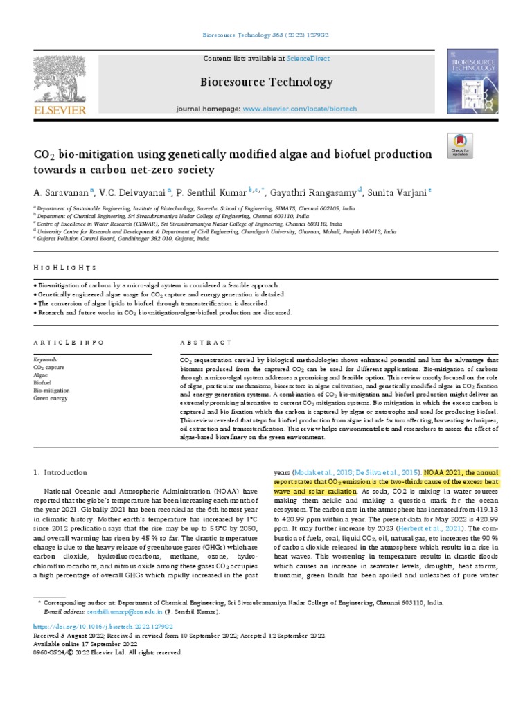 Genetically Modified Algae | PDF | Carbon Dioxide | Photosynthesis