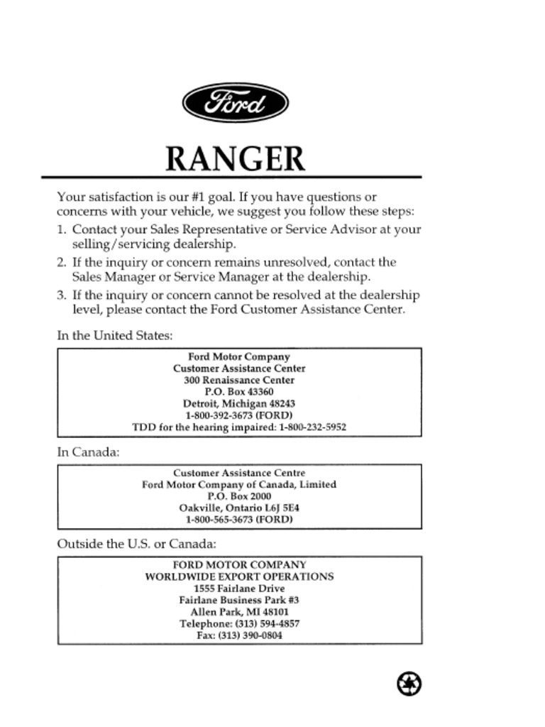 1996 Ford Ranger Owner's Manual | PDF
