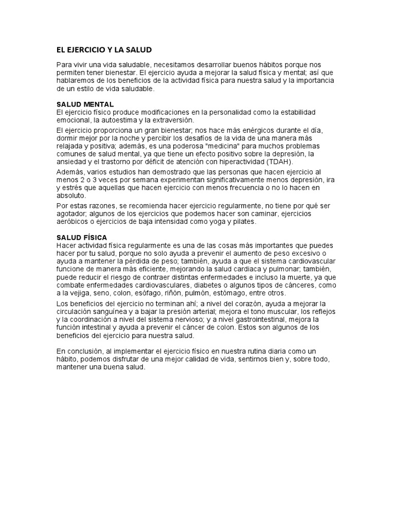 Beneficios del Ejercicio en la Salud | PDF | Causas de la muerte ...