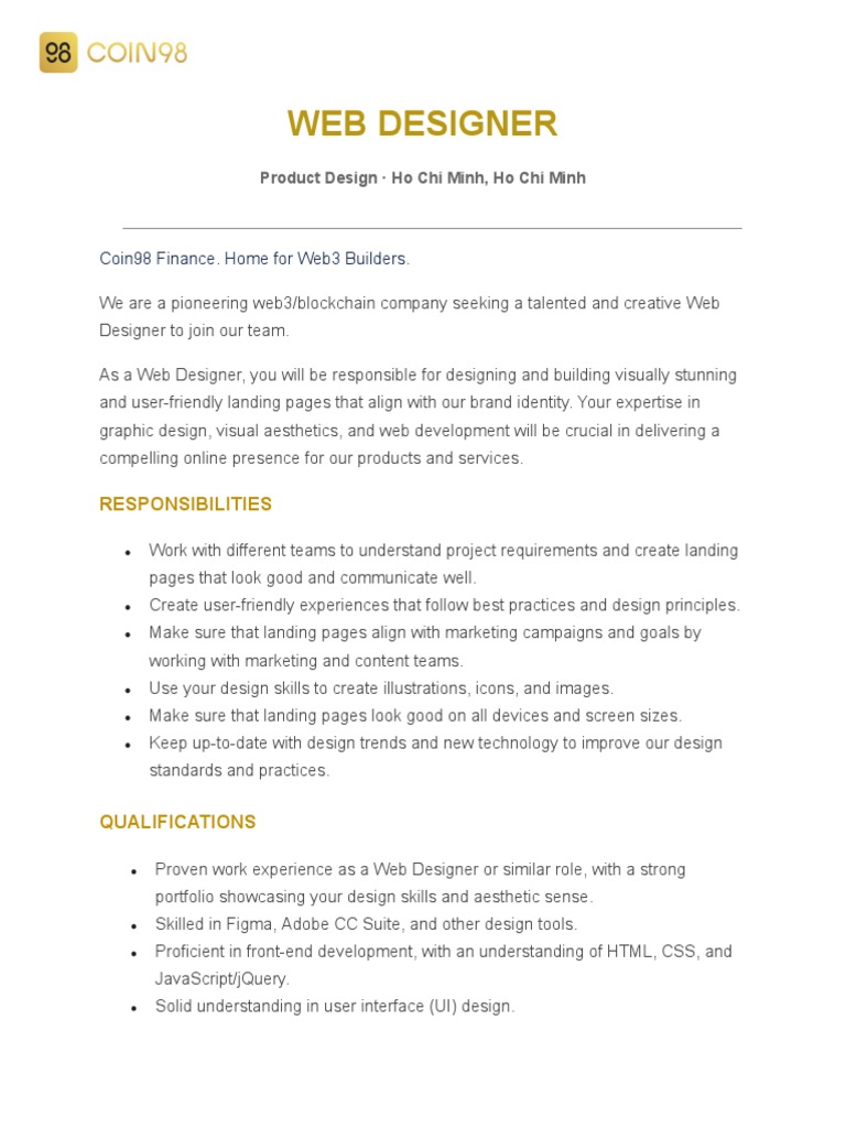 Web Designer Position at Coin98 Finance | PDF | Web Design | World Wide Web